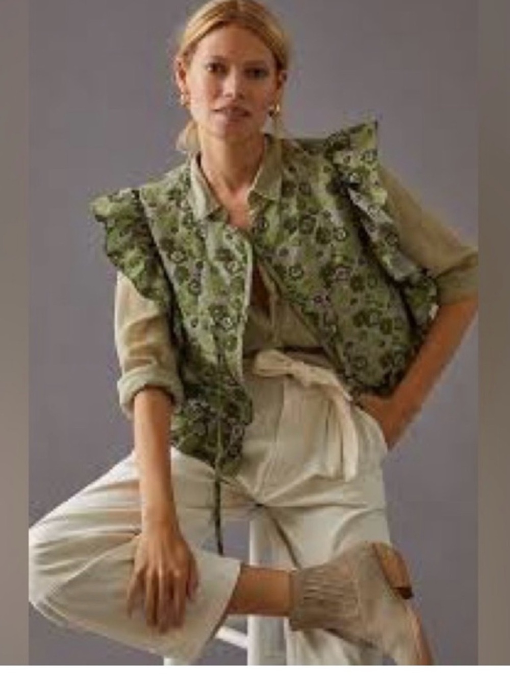 Anthropologie Quilted Floral Ruffle Vest - One Size